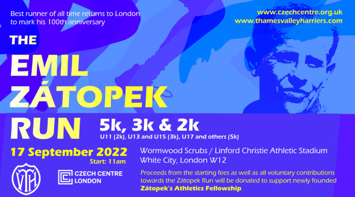 V Londýně oslaví Ťopkovi 100. narozeniny charitativním během na podporu nově založeného Zátopkova atletického stipendia